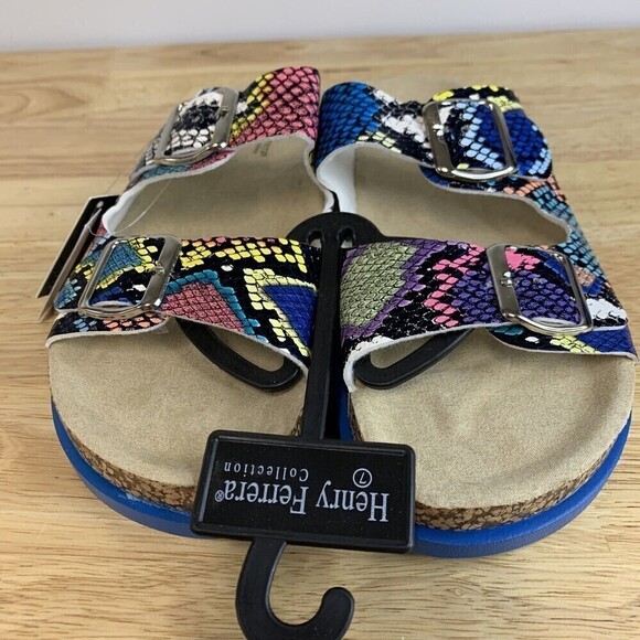 HENRY Ferrera Fabulous Sz 7 Womens Slide Snake Multicolor Design Sandals Buckle - Picture 6 of 10